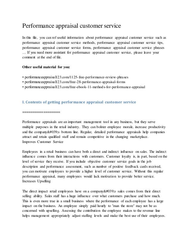 performance appraisal customer service customer service performance review phrases