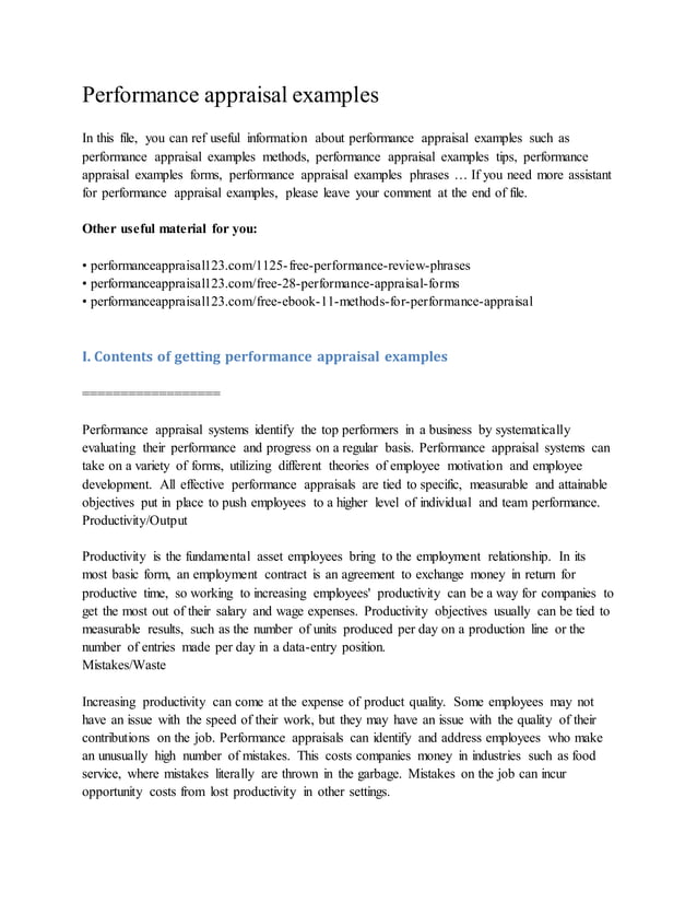 Un Performance Mark Example Performance appraisal examples | PDF