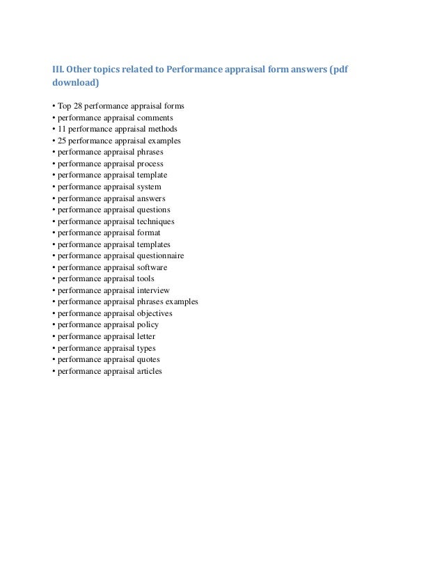 performance appraisal form answers appraisal form answers