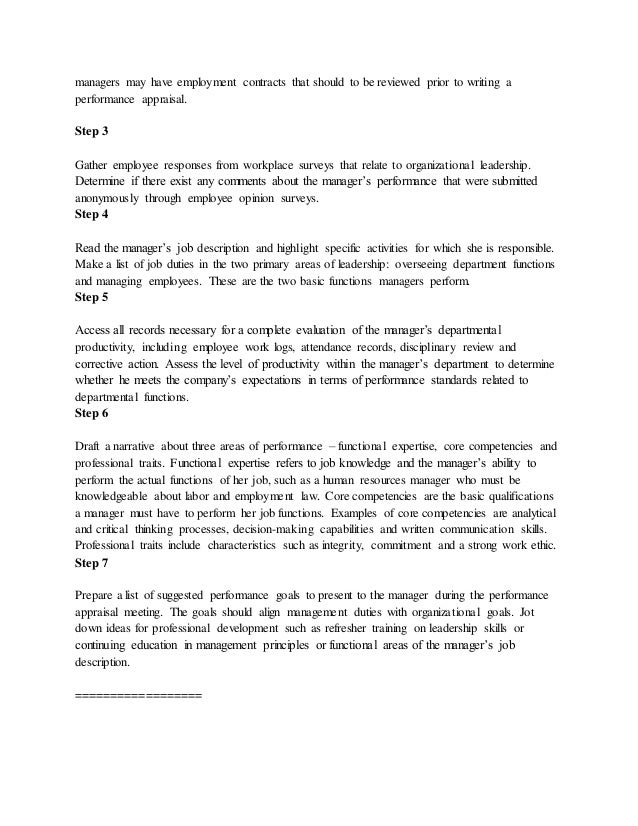 performance appraisal form for managers sample performance appraisal form for managers