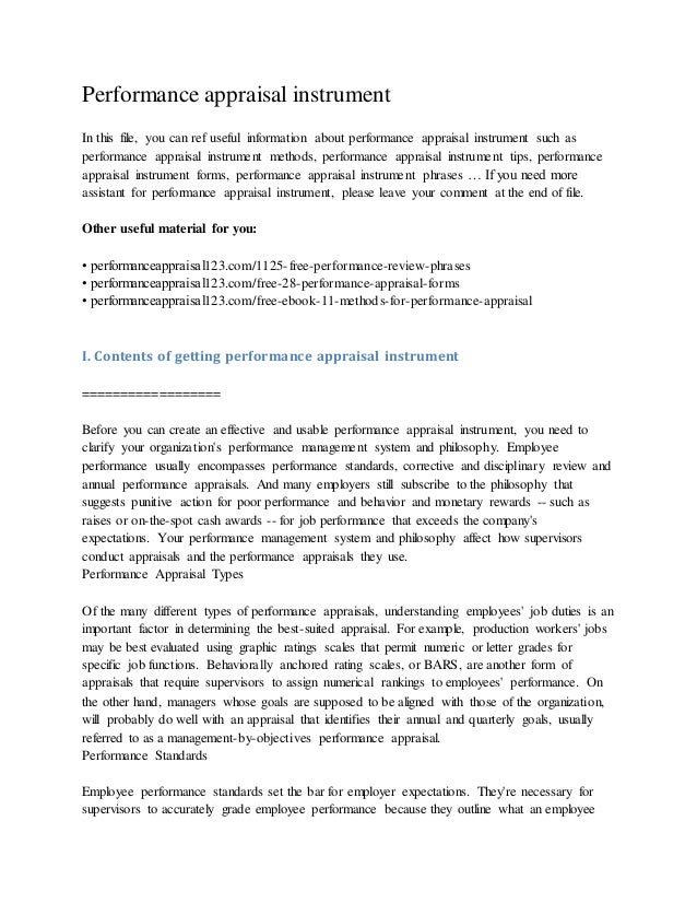 Performance appraisal instrument