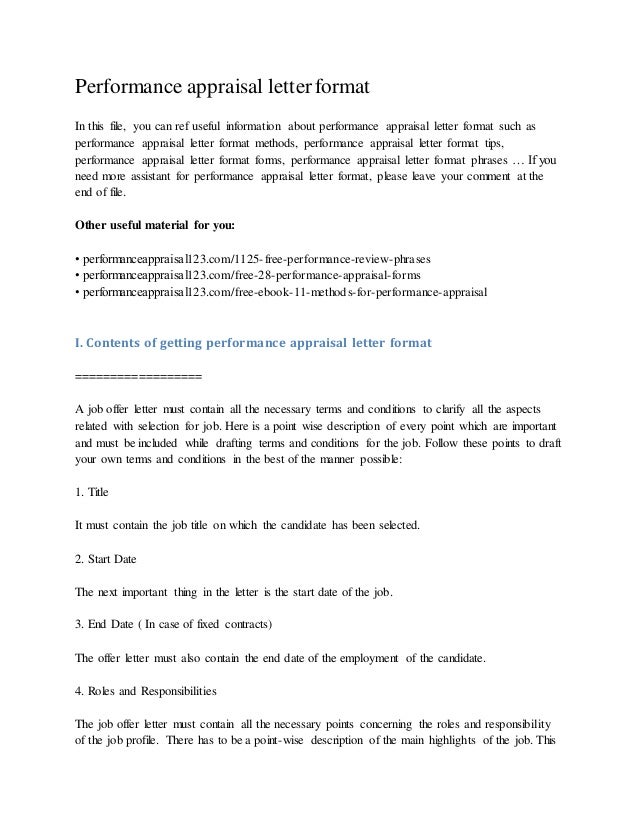 performance appraisal letter format 1 638