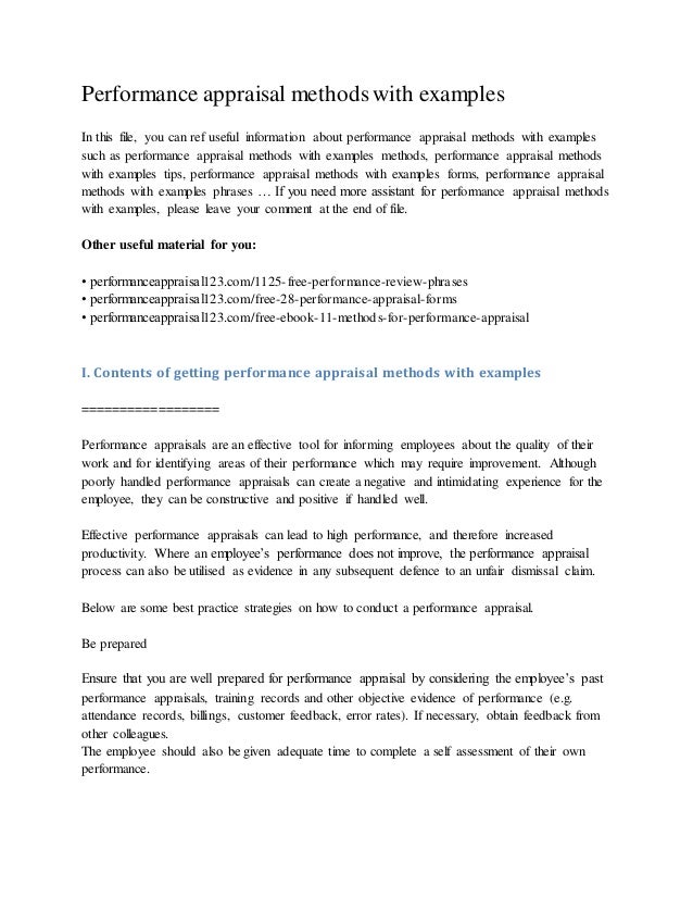 Performance Appraisal Methods With Examples Performance Appraisal Methods With Examples