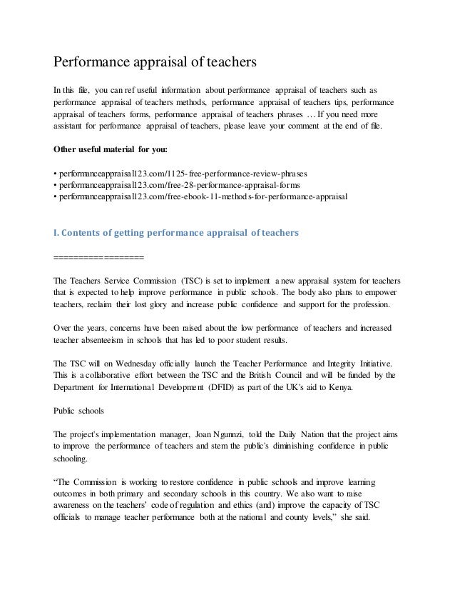 Performance appraisal of teachers