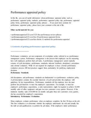 Performance appraisal policy | PDF