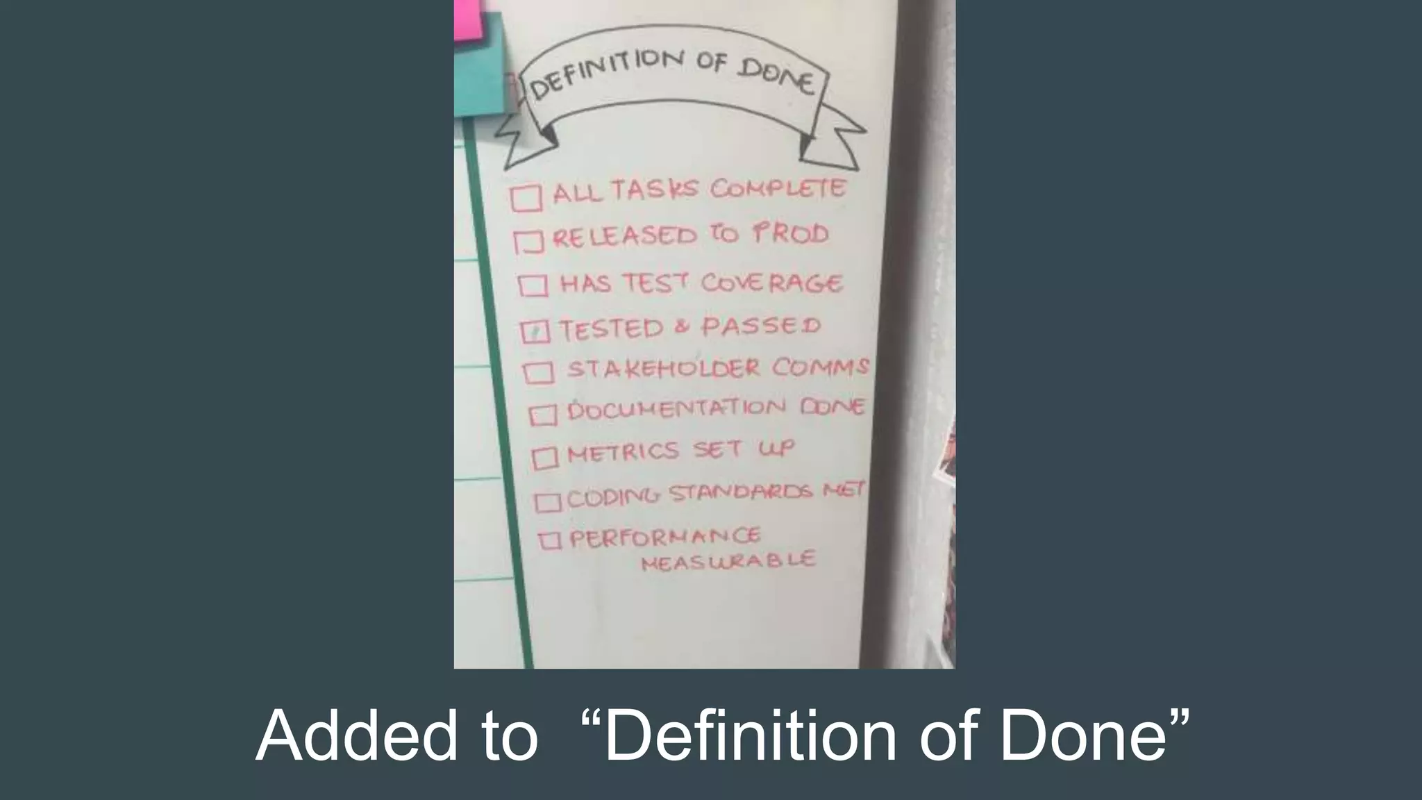 Added to “Definition of Done”
 