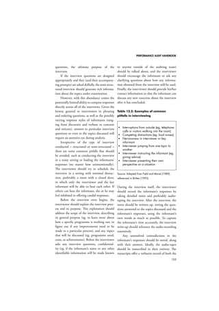 PERFORMANCE AUDIT HANDBOOK 
79 
Table 10.1: Glaser’s coding families 
Family Examples 
Six Cs Causes, contexts, 
contingencies, 
consequences, 
covariances, conditions 
Process Stages, phases, 
progressions 
Degree Limit, range, intensity 
Dimension Elements, divisions, 
properties 
Type Type, form, kinds, styles, 
classes 
Strategy Strategies, tactics, 
mechanisms 
Interactive Mutual effects, reciprocity, 
mutual trajectory 
Identity-self Self-image, self-concept, 
self-worth 
Cutting 
point 
Boundary, critical juncture, 
turning point 
Means-goals 
End, purpose, goal 
Cultural Norms, values, beliefs 
Consensus Clusters, agreements, 
contracts 
Mainline Social control, recruitment, 
socialisation 
Theoretical Parsimony, scope, 
integration 
Ordering or 
elaboration 
Structural, temporal, 
conceptual 
Unit Collective, group, nation 
Reading Concepts, problems and 
hypotheses 
Models Linear, spatial 
Source: Adapted from Dey, (1999), p. 107 and 
Glaser (1978), p. 81 
10.4.3 Selective coding 
Having linked and integrated categories and 
sub-categories in the data, in effect re-assem-bling 
the raw data, they are then subjected to 
selective coding, where the data is integrated 
around a central category that has emerged 
from the data itself. 
According to Strauss and Corbin (1998) 
“a central category has analytic power … what 
gives it that power is its ability to pull the other 
categories together to form an explanatory 
whole … a central category should be able to 
account for considerable variation within cat-egories” 
(p. 146). Although both Glaser and 
Strauss provide separate guides to the criteria 
necessary for a central category, Dey (1999, p. 
111) provides a useful summary of these crite-ria, 
which can be used to guide this stage: 
 Central: it is related to many of the other 
categories accounting for variation in the 
data. 
 Stable: it is a recurrent pattern in the 
data. 
 Incisive: it has clear implications for a 
more formal theory. 
 Powerful: it has explanatory power 
which carries the analysis to a successful 
conclusion. 
 Variable: it is sensitive to variations in 
conditions, such as degree, dimension 
and type. 
 Sufficiently complex: it takes longer 
to identify its properties than other 
categories. 
To achieve this point in the research, Glaser 
and Strauss (1967) suggest that parsimony in 
variables will occur, the number of categories 
will be reduced and theoretical saturation will 
be achieved (p. 111). In practical terms, this 
means that while the theory solidifies, fewer 
new categories will be needed to cover the data 
as pre-existing categories suffice, until a point 
 