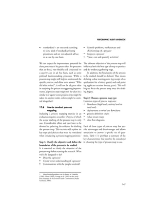 PERFORMANCE AUDIT HANDBOOK 
123 
Online surveys are particularly suitable in the 
following circumstances: 
 When the boundaries and 
characteristics of a topic or subject 
can be easily determined in advance. 
In this instance, it should be easier for 
those developing the survey instrument 
to represent questions in an “important 
/ not important” or “agree / disagree” 
manner, thereby permitting extensive 
question sets. This method is particularly 
useful when trying to simplify questions 
that could be answered qualitatively (eg 
what do you think about…?) so that 
they are presented quantitatively (please 
indicate the extent to which you agree / 
disagree with the following…). 
 When there is a large or unbounded 
sample. Online survey tools may be 
appropriate when considerations of 
robustness of sample size to population 
are of lesser importance. 
 When fast turnaround is necessary. 
Surveys can be developed extremely 
quickly, especially when an existing 
survey platform is established. 
Furthermore, some tools permit 
automated data extraction. 
 When budget is limited. Online tools 
may be a cost-effective alternative to more 
expensive forms of data collection (eg via 
telephone surveys), as they are relatively 
cheap to implement. 
 When there are known characteristics 
about respondents. Online tools 
are likely to work best where the 
characteristics of respondents are known 
in advance. Examples include a known 
sample size (eg number of civil servants 
in a department) or use of a particular IT 
set up. The latter, in particular, helps to 
address technical bugs and inconsistencies 
caused by myriad varieties of computing 
platforms. 
15.4 When not to use online surveys 
Online policy research is generally not suit-able 
in especially complex policy environ-ments, 
where other written evidence must be 
cross-referenced to understand the context of 
responses. 
Web surveys (one form of online research 
method) are not well suited to gathering 
responses where the boundaries and structure 
of the domain are not known in advance. This 
is because web surveys are generally at their 
most effective when using closed questions, 
which keep the respondents’ attention. Online 
consultations or more open-ended techniques 
(using email or forms delivered via email, for 
example) are better suited to solving these 
problems. 
Challenges exist in regard to self-selection, 
bias and where the relationship between the 
sample size and total population size cannot 
be robustly quantified or determined in 
advance. These may not be as relevant where 
the respondent is likely to be knowledgeable 
about the topic or subject. Such challenges are 
more common where surveys are, for exam-ple, 
conducted on a sample of the national 
population. 
The most common problems with online 
surveys, in order of importance, are: 
 When the survey instrument is 
especially long or complex. This is 
the most crucial factor. All too often, 
questionnaires are developed by one 
part of a study team and then handed to 
a web-survey developer to implement. 
Experience shows that the earlier those 
responsible for translating a questionnaire 
or instrument into an online format are 
engaged with the project team actually 
drafting the questionnaire, the better. 
 