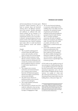 PERFORMANCE AUDIT HANDBOOK 
137 
consistency in data reporting across individual 
case studies. 
Comparing and synthesising data from 
multiple case studies: There are a number of 
techniques that can help triangulate data from 
multiple case studies. They include coding and 
scoring case study data to assist in compari-sons, 
and drawing inferences from the broader 
outputs and impacts of projects/programmes, 
in addition to expert workshops. 
A coding scheme can be developed to 
provide a way of facilitating cross-case data 
comparison. The coding process helps capture 
and organise data that emerges from the inves-tigations. 
It is in essence a way of enabling the 
quantitative representation and comparison 
of qualitative evidence. This is an important 
step towards the abstraction and prioritisation 
of overarching policy relevant themes and 
the more salient features influencing research 
processes and their impacts. The key categories 
of the Payback logic model, and the associated 
questions explored in interviews, can serve as 
coding themes. Each coding category should 
be designed in a way that minimises the need 
for investigator judgement, and ensures that 
the coded data is an objective feature summary 
of each case. 
Scoring projects described in the case stud-ies 
on a series of dimensions that reflect the 
Payback benefit categories can be generated 
through a consensus scoring technique that 
provides a means of collapsing the complex-ity 
of the case studies to produce “summary 
output statistics”. Scoring can help towards 
making sense of outputs, against the types of 
research conducted and against the variables 
influencing research processes. 
Drawing conclusions: A study team can 
then review the narrative case studies and 
the cross-case analyses of coded and scored 
data to extract recurring themes and explore 
the links and potential contradictions across 
cases. The strength and resilience of themes 
can be assessed, and grouped and prioritised 
accordingly. Attention should also be devoted 
to ensuring that pertinent data is not omitted 
from analyses, including considering “outlier” 
(eg more rare) themes or variables that may be 
particularly important for a distinct type of 
research or organisational context. 
A final step in the evaluation of research 
using the Payback framework can involve the 
triangulation of empirical evidence against the 
broader policy and institutional context within 
which the investigated research occurred 
(during a study timeframe). Expert workshops 
can assist in the process. They allow a study 
team to test and discuss the findings and infer-ences 
from the evaluation against the contex-tual, 
specialised knowledge of experts, and to 
consider the implications of the findings from 
an evaluation in more detail – through a par-ticipatory 
and stakeholder inclusive research 
approach. 
16.6 The Payback framework in 
action 
The Payback framework has been applied in 
a number of different contexts. Buxton and 
Schneider (1999) explored applying it to a 
Canadian research organisation that funded 
basic biomedical and early clinical studies, 
alongside health services research1. The model 
has also informed analysis of health research 
systems on behalf of the World Health 
Organization (Hanney et al., 2003; Pang et al., 
2003). It has most recently been used in assess-ments 
of the payback from Health Technology 
Assessment programmes in the UK (Hanney 
et al., 2007) and the Netherlands; to explore 
1 Prior to this, the framework was generally applied to 
health-service research in the UK context only. 
 