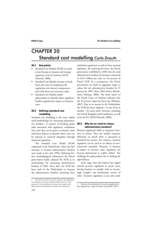RAND Europe 18: Quantitative techniques in performance audit 
CHAPTER 18 
162 
Quantitative techniques in 
performance audit Alaa Shehabi 
18.1 Key points 
 Quantitative analysis uses data to test a 
theory, or estimate the relation between 
a set of variables through an econometric 
model. 
 Econometric modelling can take a 
macroeconomic or microeconomic 
dimension; more recent approaches try to 
combine aspects of both. 
 Choice of method and availability and 
robustness of data are important factors 
in successful quantitative modelling. 
18.2 Defining quantitative methods 
The common distinction in evaluation 
research is between quantitative and qualita-tive 
techniques. Increasingly these methods are 
seen as complements rather than substitutes, 
and combining both types of techniques to 
triangulate the research is considered to be 
good practice. 
The drawbacks of qualitative research – 
difficulty in drawing generalisations from find-ings, 
low possibility of independent verification 
and subjectivity – make it preferable to check 
if empirical models can be used to quantify the 
identified impacts. It is important to note that: 
“Firstly, not everything that can be quantified is 
important. Secondly, not everything that is being 
quantified at present should be, if this cannot 
be done robustly. Finally, not everything that is 
important can be quantified: rigorous qualitative 
research will still be needed for a thorough assess-ment” 
(Mindell et al., 2001). Overall, a mixed 
method approach to evaluation, which utilises 
both quantitative and qualitative approaches, 
is preferable (Rao and Woolcock, 2004). 
Quantitative methods are therefore an 
important part of the armoury of evaluation 
tools used to assess the systemic and dynamic 
impacts of policy interventions. Quanti-fied 
assessments are necessary for economic 
appraisal or for other explicit trade-offs: some 
policymakers may give more weight to those 
outcomes that can be measured (such as traffic 
levels or estimates of deaths caused by injuries) 
than to qualitative statements (such as ‘‘access 
to healthcare will be impeded’’) (Joffe and Min-dell, 
2005). 
There are many types of quantitative meth-ods, 
and they span the statistical, mathemati-cal 
and econometric disciplines. For evaluation 
purposes, we are interested in methods and 
techniques that allow us to empirically assess, 
validate and evaluate the impacts of a policy 
intervention, often over time and across popu-lations. 
Econometric modelling is one of the 
main quantitative methods employed to do 
this. Econometric models use empirical data 
drawn from primary or secondary sources, to 
test credible theories of causality. They can be 
dynamic, ie associated with the understanding 
of how economic, institutional, social, politi-cal 
and environmental sub-systems interact 
and evolve over time. Models can be used to 
extrapolate to the future, or to generalise to 
other settings. 
But causal analysis can pose significant 
methodological challenges that require inno-vative 
techniques to address them. At best 
we can only estimate causal effects rather 
 