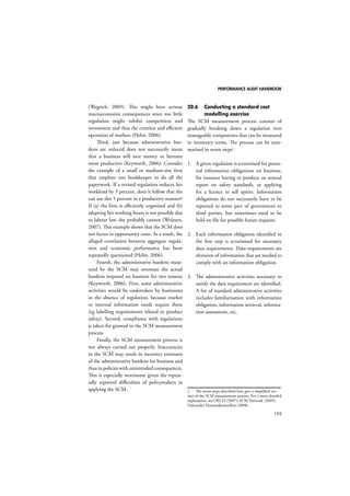 PERFORMANCE AUDIT HANDBOOK 
165 
and interacting behaviour of economic agents 
(consumers/ workers/ businesses). They are 
based on economic theory and theoretical 
coherence (that is, the Walrasian representa-tions 
of the economy). Therefore, parameters 
and coefficients are calibrated with math-ematical 
methods and not estimated, as in 
econometric modelling. They can be static – 
comparing the situation at one or more dates – 
or dynamic, showing developments from one 
period to another. CGE models require a social 
accounting matrix that is built by combining 
input–output tables (to model interrelations 
between productive sectors) with national 
account data. 
Strengths: 
 They are good for analysing general 
economic policies like public finance, 
taxation and social policy, and their 
impact on longer-term structural change. 
 They have internal consistency; ie they 
allow for consistent comparative analysis 
of policy scenarios by ensuring that in all 
scenarios the economic system remains in 
general equilibrium (however, extensions 
to model market imperfections are 
possible). 
 They integrate micro-economic 
mechanisms and institutional features 
into a consistent macro-economic 
framework. All behavioural equations 
(demand and supply) are derived from 
microeconomic principles. 
 They allow for the evaluation of 
distributional effects across countries, 
economic sectors and agents. 
 They consider feedback mechanisms 
between all markets. 
 Data requirements are limited; since CGE 
models are calibrated to a base year data 
set, data requirements are limited even if 
the degree of disaggregation is high. 
Weaknesses: 
 The two main theoretical weaknesses 
in econometric analysis based on CGE 
modelling relate to the validity of two key 
assumptions: the neoclassical concepts 
of optimisation and rationality of 
individuals and the general equilibrium 
assumption based on market clearing. 
This is a somewhat tautological 
construction (all results are implicitly 
linked to the assumptions and calibration 
made). The result is that CGE models 
are complex, and results are often 
highly sensitive to model structure and 
hypothesis. 
 CGE models typically lack a detailed 
bottom-up representation of the 
production and supply side. Since top-down 
models rely on the assumption 
that all best available technologies have 
already been installed, the calculated 
cost of, for instance, a specific emission 
reduction measure is typically higher than 
in bottom-up studies. 
A CGE model can take a significant amount of 
time and expertise to build and develop. There 
are many globally integrated CGE models that 
have been constructed by various national and 
international organisations such as the EC, 
IMF, the Bank of England and other research 
institutes.1 An example of a freely avail-able 
model (International Futures, n.d.) is the 
International Futures model, which covers ten 
building blocks, as illustrated in Figure 18.1. 
1 Examples of global CGE (computable general equi-librium) 
models: NEMESIS, ERASME, MULTIMOD, 
QUEST, NiGEM, Oxford World Macroeconomic Model 
and the BAK Oxford New IIS(NIIS) Model; GEM E-3 
Model, International Futures System (IFS). Examples of 
EU-funded CGE models: EDGE; GEM-CCGT; GEM-E3; 
OECDTAX; PACE; WORLDSCAN. 
 