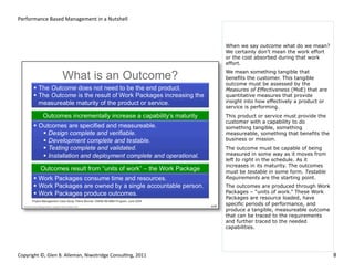 Performance-­‐Based	
  Project	
  Management(sm)	
  in	
  a	
  Nutshell	
  

When we say outcome what do we mean?
We certa...