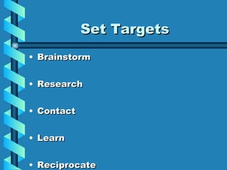 Set Targets Brainstorm Research Contact Learn Reciprocate 
