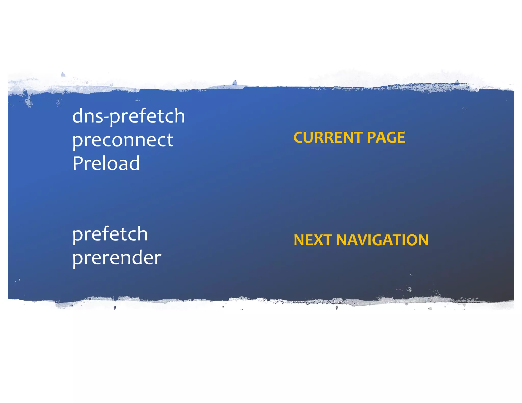 dns-prefetch preconnect Preload prefetch prerender CURRENT PAGE NEXT NAVIGATION 