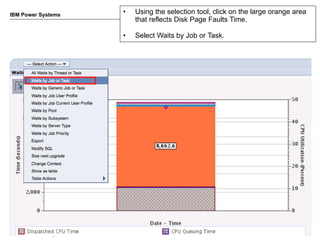 IBM Power Systems   •   Using the selection tool, click on the large orange area
                        that reflects Disk Page Faults Time.

                    •   Select Waits by Job or Task.




8                                                                   © 2012 IBM Corporation
 