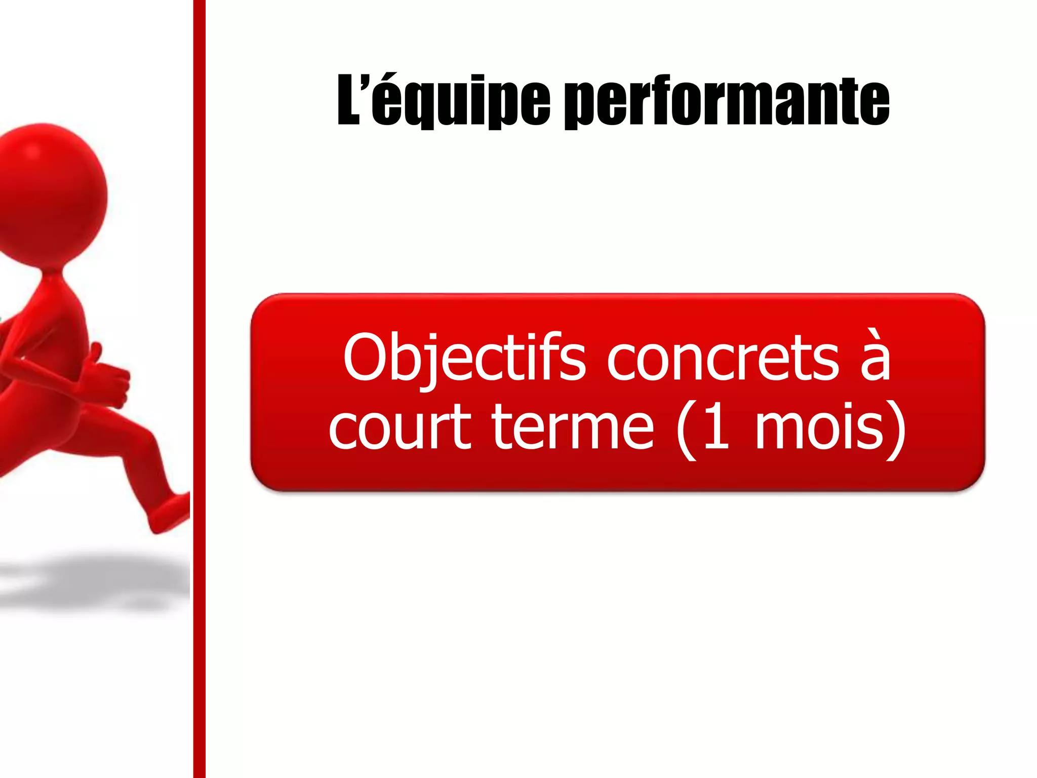 L’équipe performante
Objectifs concrets à
court terme (1 mois)