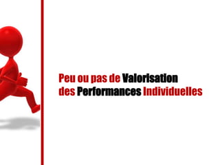 Peu ou pas de Valorisation
des Performances Individuelles
 
