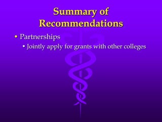 Summary of RecommendationsPartnershipsJointly apply for grants with other colleges