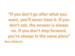 “If you don’t go after what you
want, you’ll never have it. If you
don’t ask, the answer is always
no. If you don’t step f...