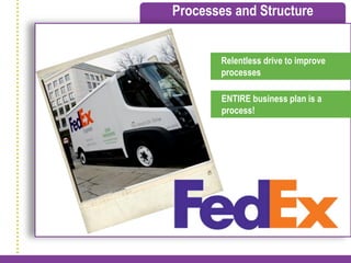Processes and Structure


       Relentless drive to improve
       processes

        ENTIRE business plan is a
        process!
 