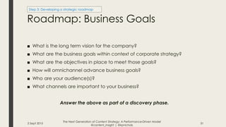 Roadmap: Business Goals
■ What is the long term vision for the company?
■ What are the business goals within context of co...