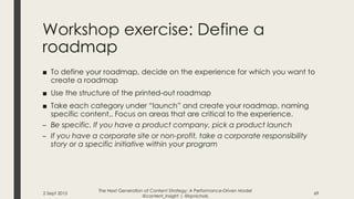 Workshop exercise: Define a
roadmap
■ To define your roadmap, decide on the experience for which you want to
create a road...