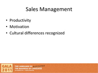 Sales Management Productivity Motivation Cultural differences recognized 