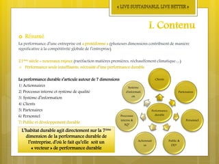 Performance Durable Performance durable dossier de production, groupe 46, campus de Lille ...