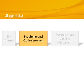 Ein-
führung
Agenda
Probleme und
Optimierungen
Reverse Proxy
Caching
mit Varnish
 