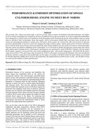 Performance & emission optimization of single cylinder diesel engine to ...