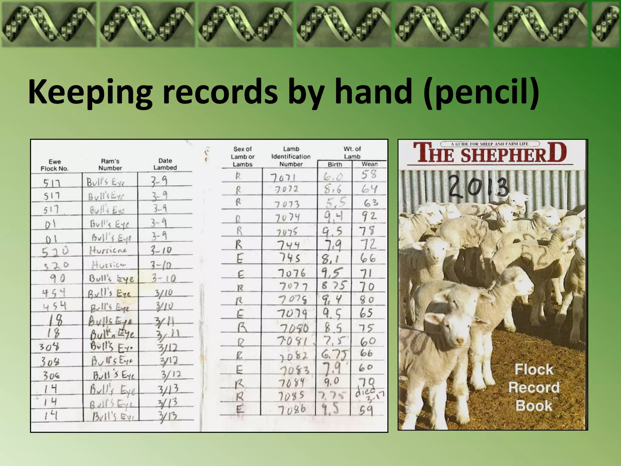 Keeping records by hand (pencil)
 