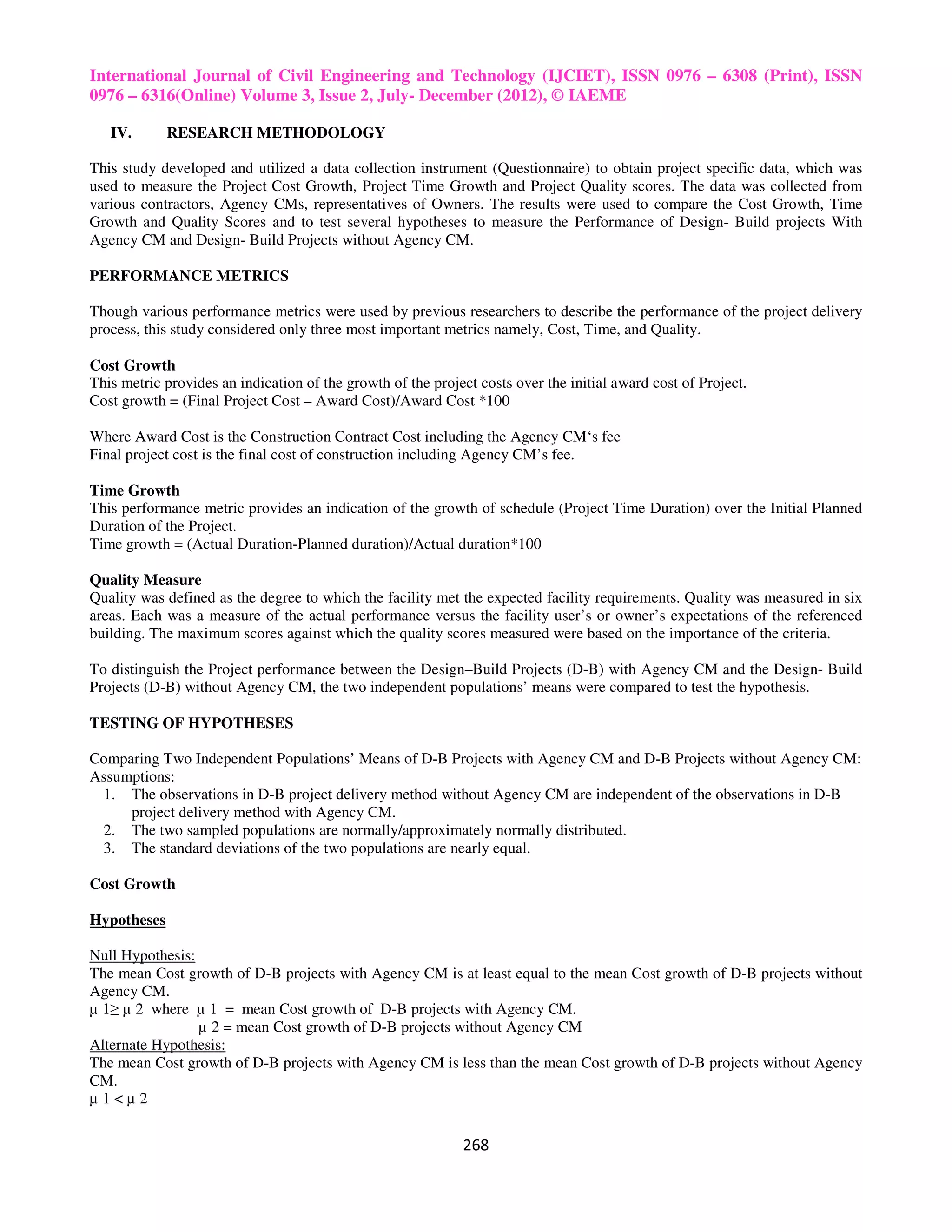 Performance evaluation of design build (d-b) projects | PDF