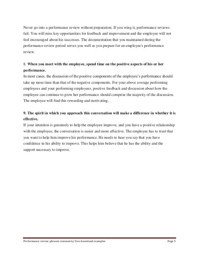 words for performance review