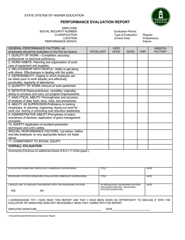 Performance evaluation report template PDF
