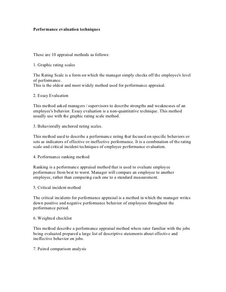 Reflective Essay Sample Paper Performance Evaluation Techniquesthese Are Appraisal Methods As Follows Graphic Rating Scalesthe Rating Essay Topics For High School English also Persuasive Essay Sample Paper Performance Evaluation Techniques English Essays For High School Students