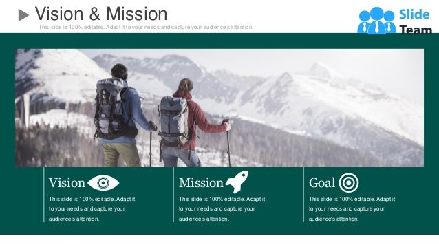 This slide is 100% editable. Adapt it to your needs and capture your audience's attention.
Vision & Mission
This slide is 100% editable. Adapt it
to your needs and capture your
audience's attention.
Vision
This slide is 100% editable. Adapt it
to your needs and capture your
audience's attention.
Mission
This slide is 100% editable. Adapt it
to your needs and capture your
audience's attention.
Goal
 