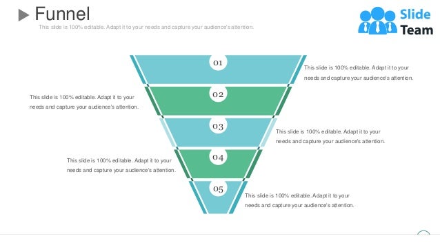 This slide is 100% editable. Adapt it to your needs and capture your audience's attention.
Funnel
52
02
03
04
05
01 This slide is 100% editable. Adapt it to your
needs and capture your audience's attention.
This slide is 100% editable. Adapt it to your
needs and capture your audience's attention.
This slide is 100% editable. Adapt it to your
needs and capture your audience's attention.
This slide is 100% editable. Adapt it to your
needs and capture your audience's attention.
This slide is 100% editable. Adapt it to your
needs and capture your audience's attention.
 