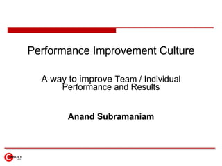 Performance Improvement Culture A way to improve  Team / Individual Performance and Results Anand Subramaniam 