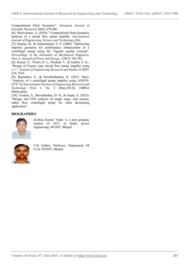 Performance improvement of mixed flow pump impeller through cfd ...