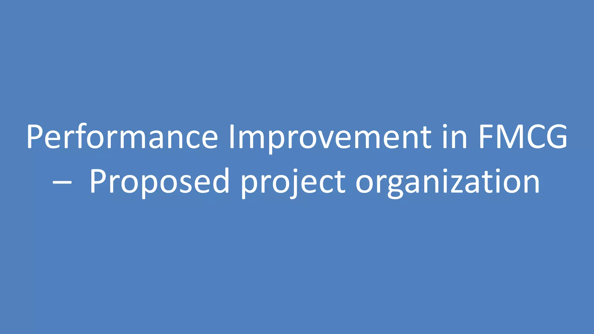 90
Performance Improvement in FMCG
– Proposed project organization
 