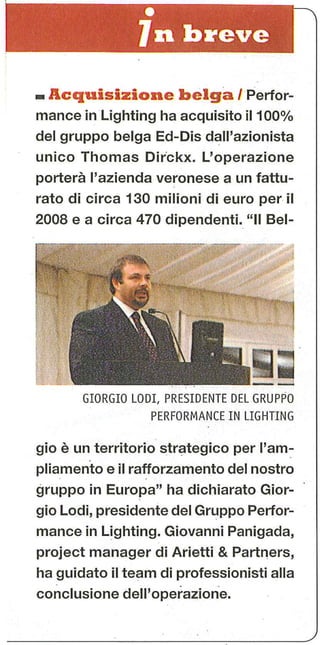 Performance In Lighting Giornale Installatore Elettrico 07.08