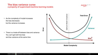 The bias variance curse
a property of supervised machine learning models
• As the complexity of model increases
the bias decreases
but the variance increases
• There is a trade-off between bias and variance
You can't get both low bias
and low variance at the same time
28
 