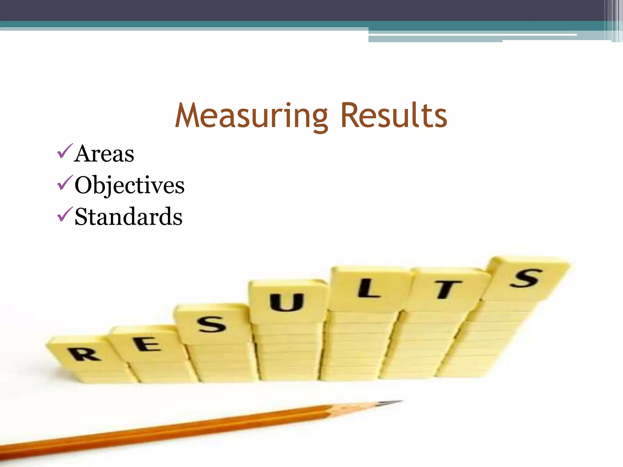 Measuring Results
Areas
Objectives
Standards
 