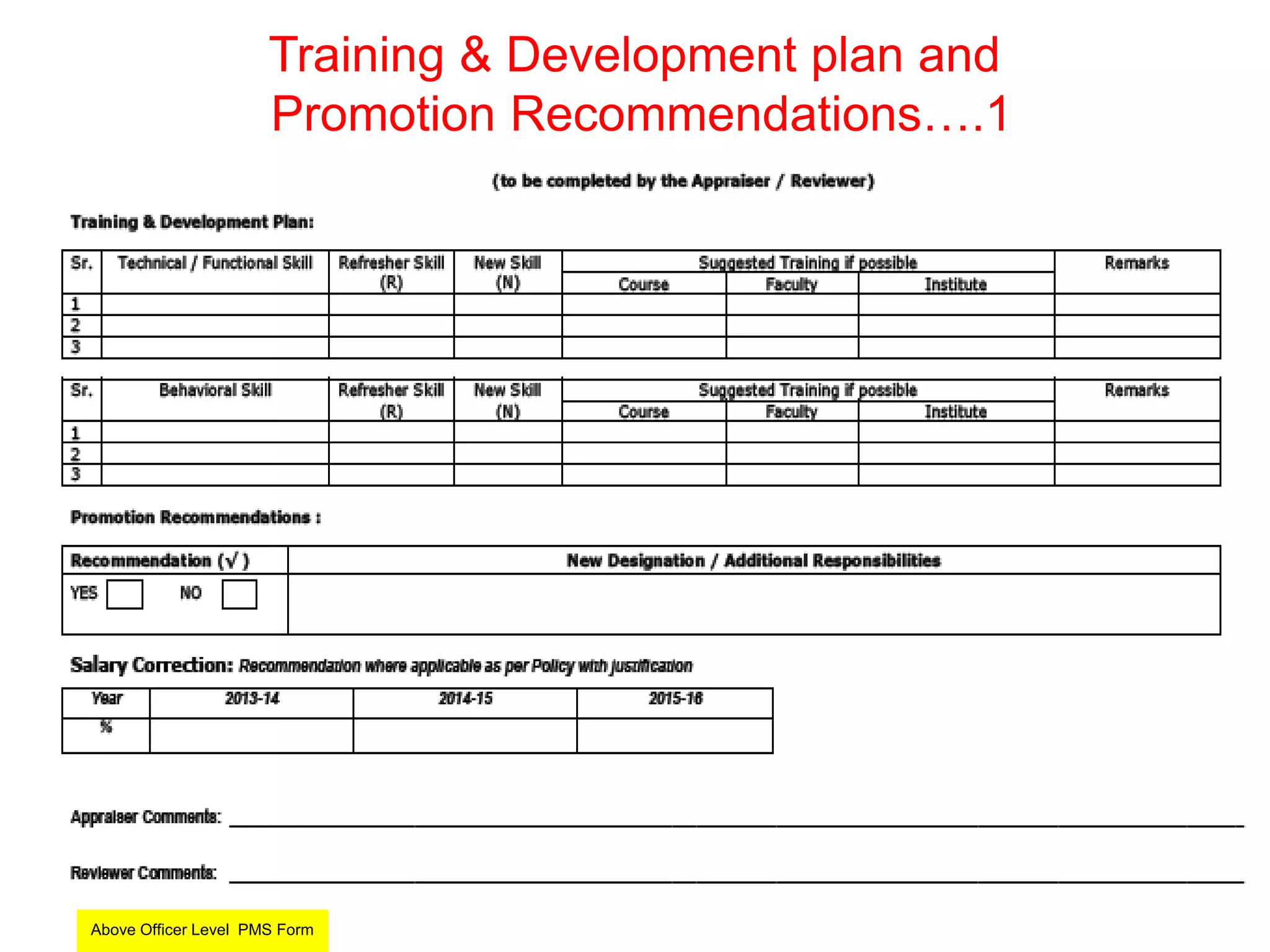 Training & Development plan and
Promotion Recommendations….1
30
Above Officer Level PMS Form
 