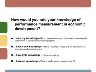 How would you rate your knowledge of
 performance measurement in economic
 development?

A. I am very knowledgeable – I ha...