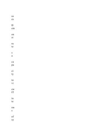 us
es
D
em
on
st
ra
te
s
a
ca
pa
ci
ty
to
vi
ew
IT
in
te
rm
s
of
sy
 