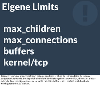 Real != Test
Ungeteilte
Zentrale
Geteilte
Ressourcen
Das nächste Problem habe ich, wenn ich keine echte Testumgebung habe - also entweder
nicht die gleichen Server oder die gleiche Serveranzahl. Bei PHP-Servern habe ich es gut, die
sind ungeteilt, oder auch Shared Nothing, 8 Server können genau doppelt so viel User wie 4
Server. Für zentrale Ressourcen wie Datenbank, NoSQL oder Cache gilt das nicht. Das gleiche
gilt für geteilte Ressourcen wie SAN oder das Netzwerk. Hier kann ich nur mit Prognosen
arbeiten, denn ich kann nichts über die Ressourcennutzung der realen Ressourcen aussagen.
 