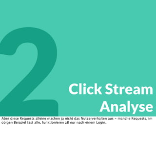 1 Top Seiten
nach Hits
Analyse in Excel
Ich will das gleiche Verhalten in meiner Simulation - also schaue ich mir an, wie viele
Requests ich dabei haben muss, um die gewünschte Zahl identischen Traffic zu erzeugen. Im
Beispiel habe ich mit der Simulation von 8 Requests nicht nur schon knappe 70%
übereinstimmung mit dem Originaltraffic, sondern auch schon 645000 Hits für erzeugt. Ich
gehe so weit herunter in meiner Simulation, bis ich bei der von mir gewünschten Prozentzahl
ankomme.
 