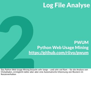 2Click Stream
Analyse
write write
read write
read read
write read
read read
read read
Auch spielt bei der Nutzung von Ressourcen die Reihenfolge eine Rolle: wenn ich zum
Beispiel erst 2 mal Write und danach 4 mal Read auf die gleichen Daten habe, kann ich die
Daten 3 mal aus dem Cache liefern - wenn ich immer abwechseln Read und Write habe kann
ich nie aus dem Cache schöpfen.
 