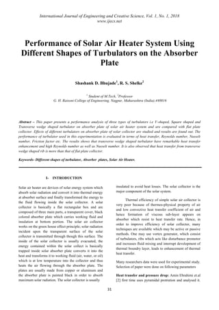 Performance of solar air heater system using different shapes of ...
